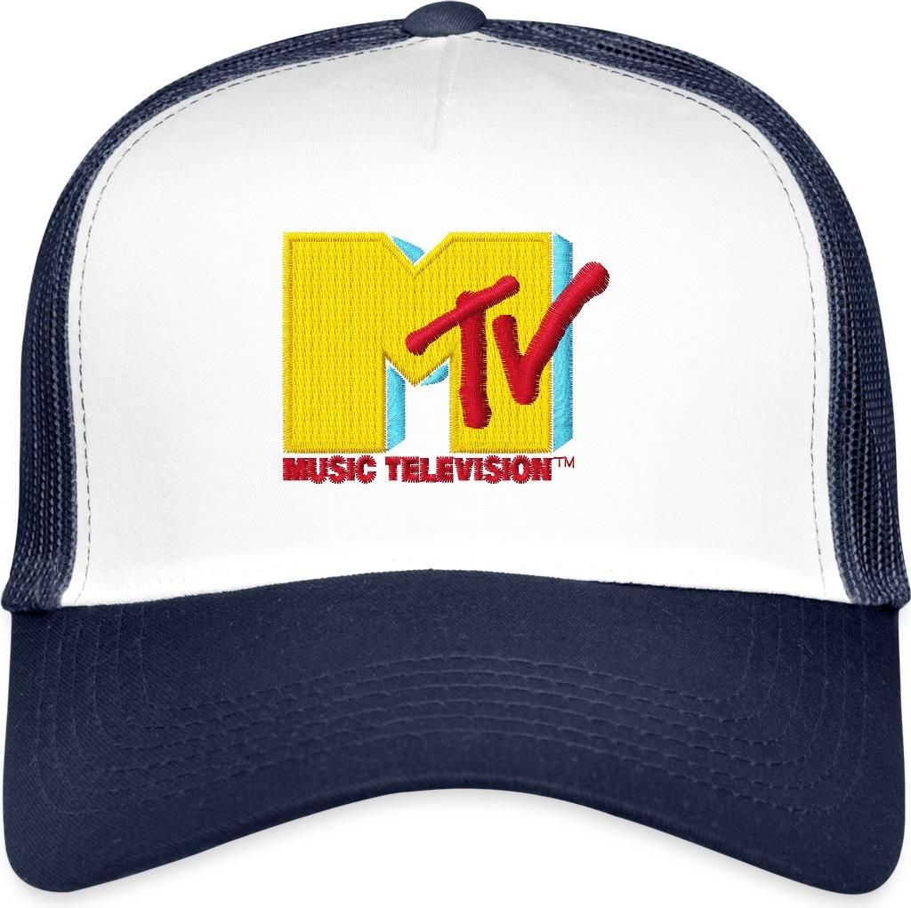 Spreadshirt MTV Logo Als Stick-Design Trucker Cap, One size, Weiß/Navy