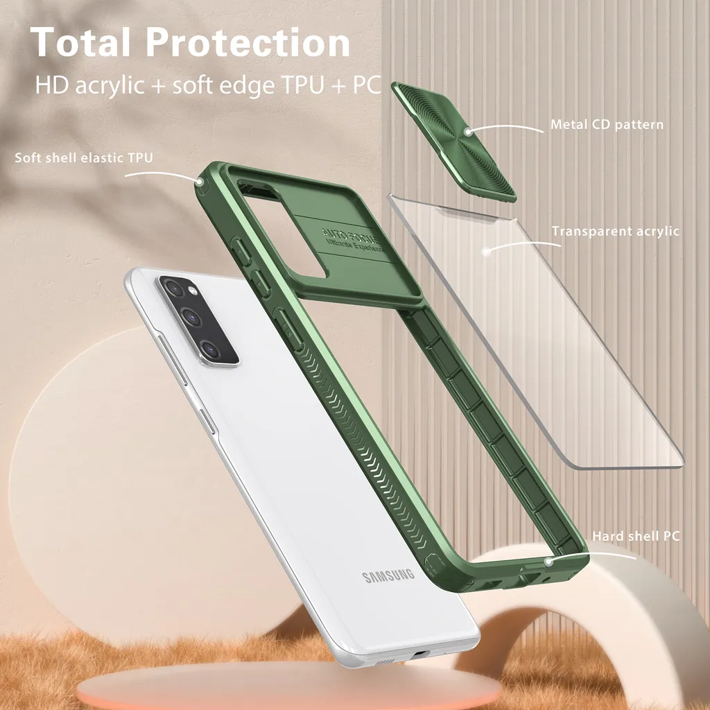 Cover Ibrida S20 FE Verde - Custodia Antiurto Trasparente Slide Camera - 4