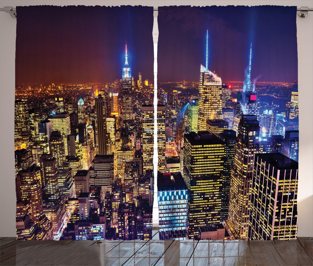 ABAKUHAUS National Rustikaler Vorhang, Fourth of July Day USA, Wohnzimmer Universalband Gardinen mit Schlaufen und Haken, 280 x 245 cm, Lila Gelb