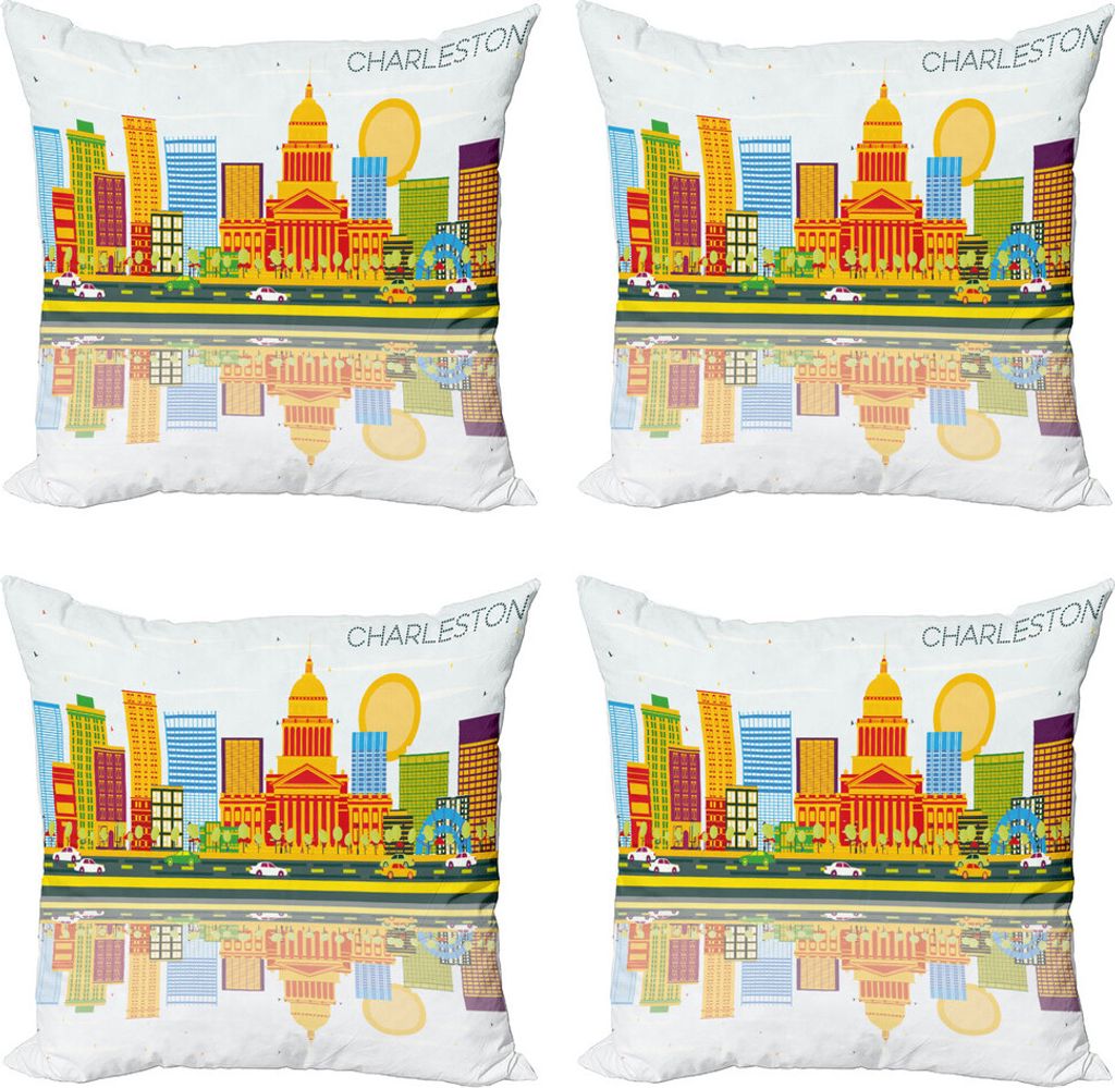 ABAKUHAUS Charleston Kissenbezug Set (4 Stück), West Virginia Geschäft, Moderner Doppelseitiger Digitaldruck, 60 cm x 60 cm, Mehrfarbig