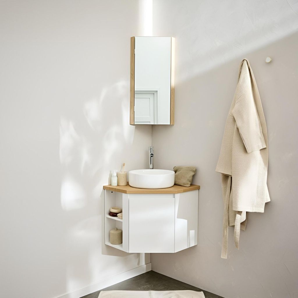 Mobile lavabo angolare + lavabo + rubinetto + mobiletto Immagine del prodotto 
