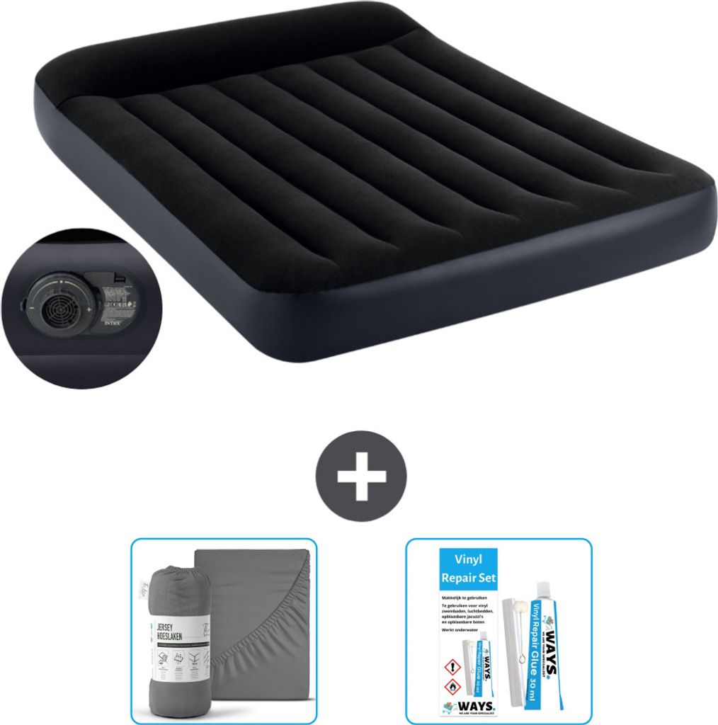 Intex Airbed - Doppelbett - 137 x 191 x 25 cm - Blau - Inklusive Pumpe - Spannbettuch en Reperaturset