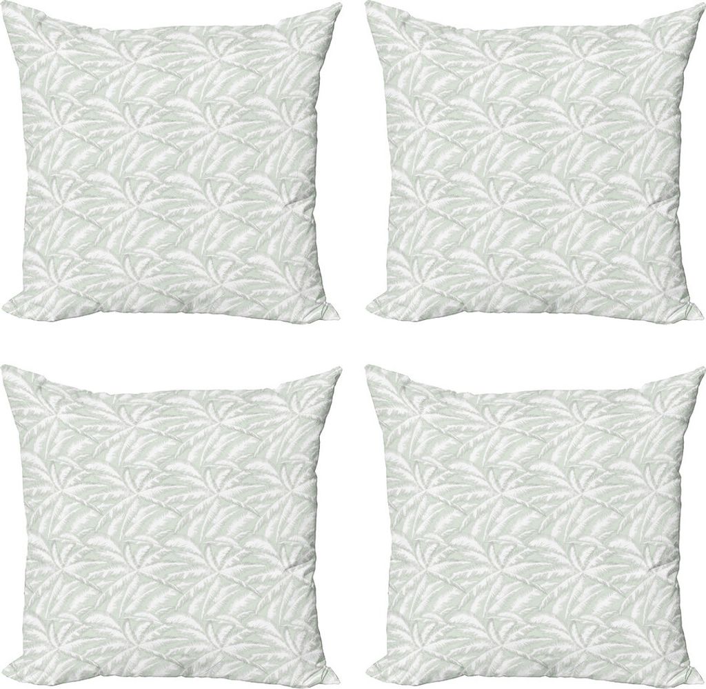 ABAKUHAUS Palme Kissenbezug Set (4 Stück), Abstrakt Pale Leafage, Moderner Doppelseitiger Digitaldruck, 50 cm x 50 cm, Pale Sage Grün Weiß