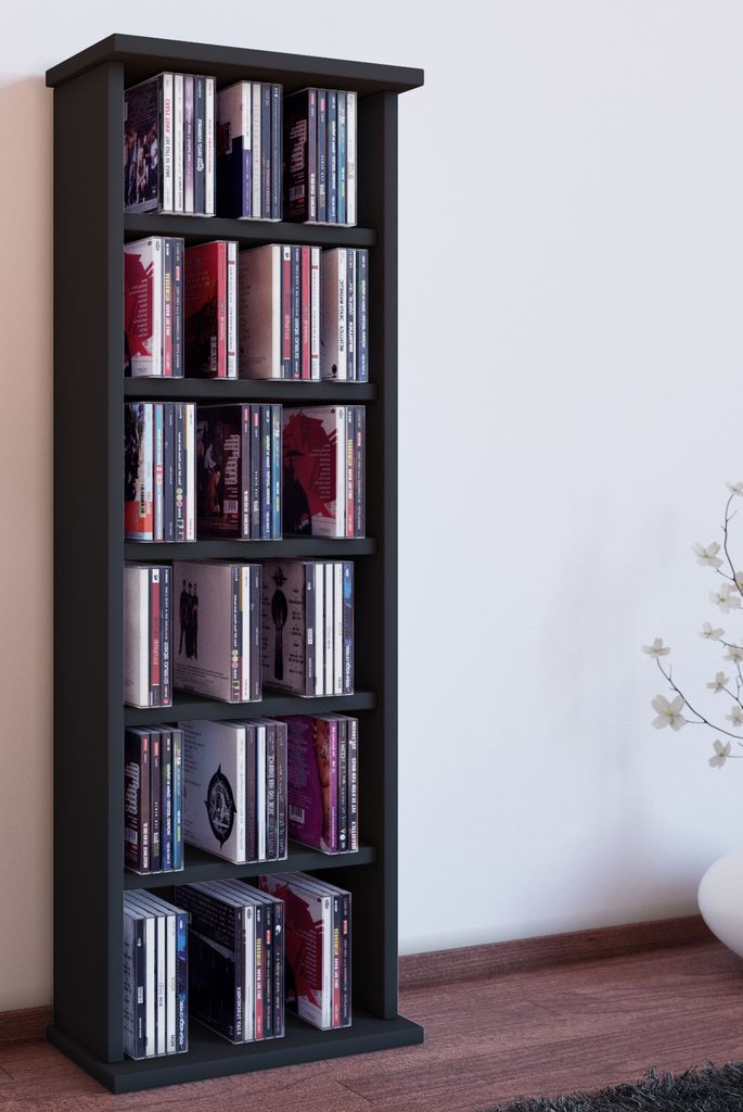 VCM CD Regal Holz | CD Regal mit Platz für 150 CDs oder 65 DVDs oder 36-Videos | Maße: H. 92 x B. 31 x T. 18 cm | elegantes DVD Regal stehend | B...