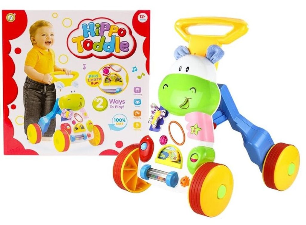 Leantoys Fröhlicher Schiebewagen „Hippopotamus“ mit Spiegel und Gummireifen