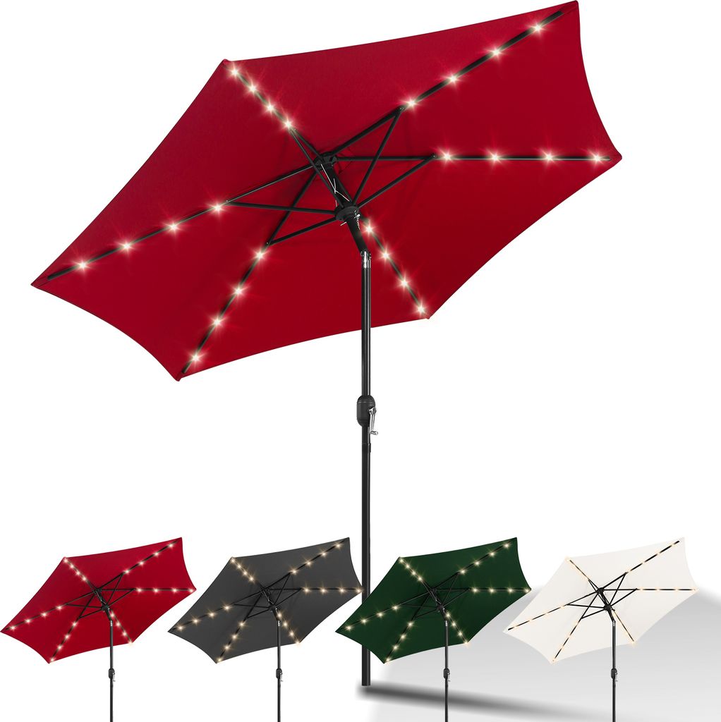 TolleTour Sonnenschirm Rund,Kurbel Knickbar Eisen Balkonschirm Marktschirm,neigbar,LED,270cm,Rot