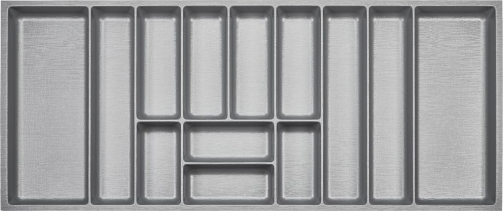ORGA-BOX III Besteckeinsätze Tiefe 473 mm, Höhe 50,5 mm silbergrau Schubladeneinsätze Breite 1091 mm für Schubladen 1200 mm Canvas-Struktur