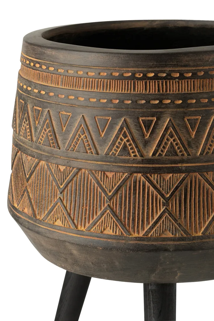 Cache-pot Ethnique Marron et Beige pour Décoration Salon Tripode