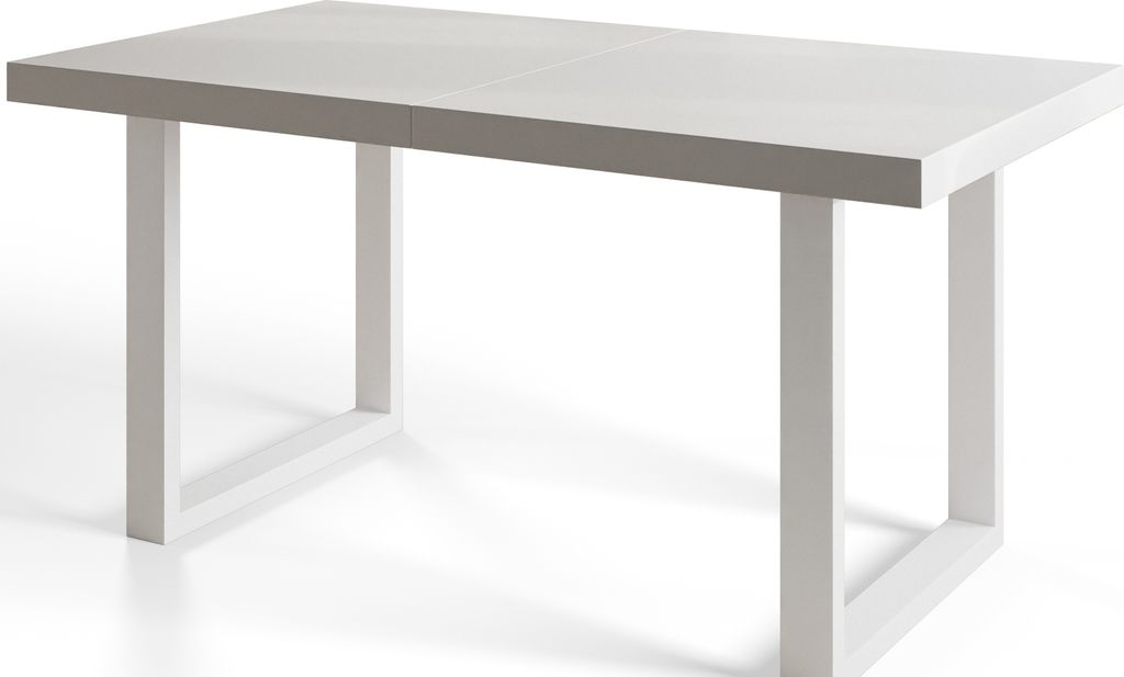 Alpi Moebel, Rechteckig Esstisch Loft-U, Ausziehbarer Tish 120-220x80x77 cm, Weiß mit Weiß Metallbeinen