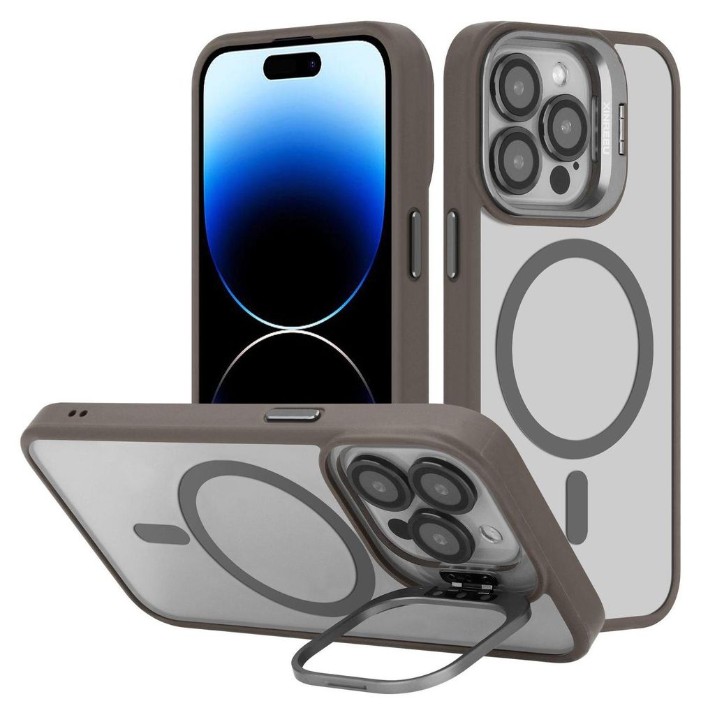 Cadorabo Hülle für Apple iPhone 14 PRO in GRAU kompatibel mit MagSafe und Standfunktion inkl. Kameralinsen Schutz - Hybrid Schutzhülle mit TPU S...