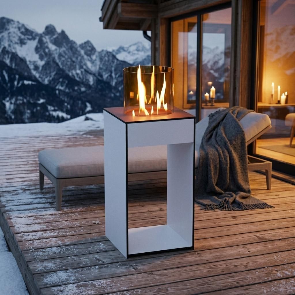 GLOW FIRE Ethanol Kamin 'Emma Concept M Outdoor' | Ethanolkamin mit 4 Std. Brenndauer und 2 KW Heizleistung | BxHxT: 32x61,1x32 cm
