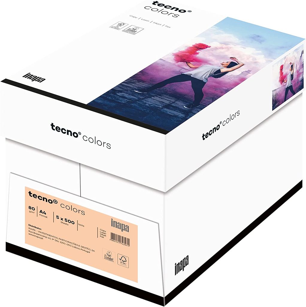 inapa farbiges Druckerpapier, buntes Papier tecno Colors: 80 g/m², A4, 2500 Blatt, lachs