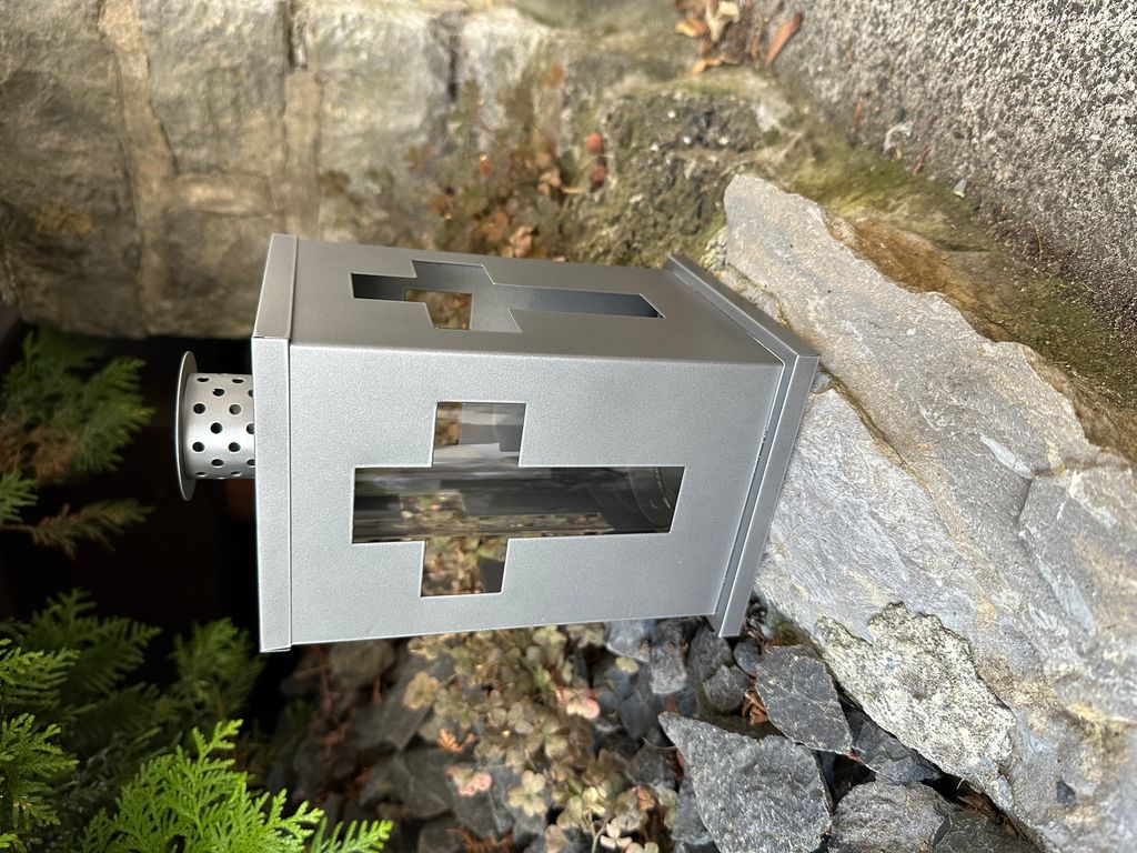 eberin · Grab Laterne Kreuz zum Stellen · Grablaterne-Metall · stabile Grablampe mit Dach · Kreuz Grablicht Grau-Matt · Glaszylinder ·