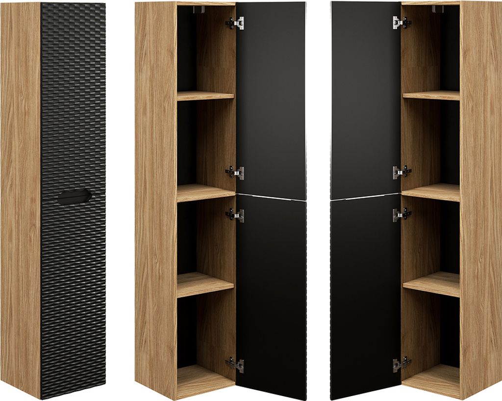 Hochschrank 2-türig in Eiche mit schwarz OLUO-56-BLACK