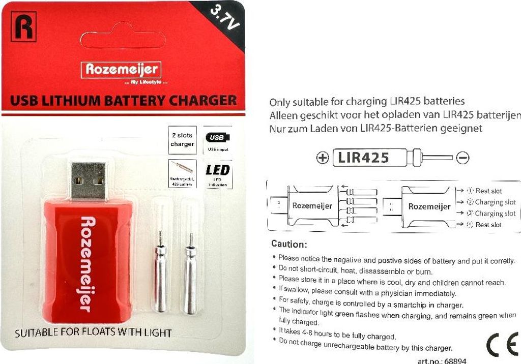 Rozemeijer USB Lithium Battery Charger incl. 2st. LIR425 battery