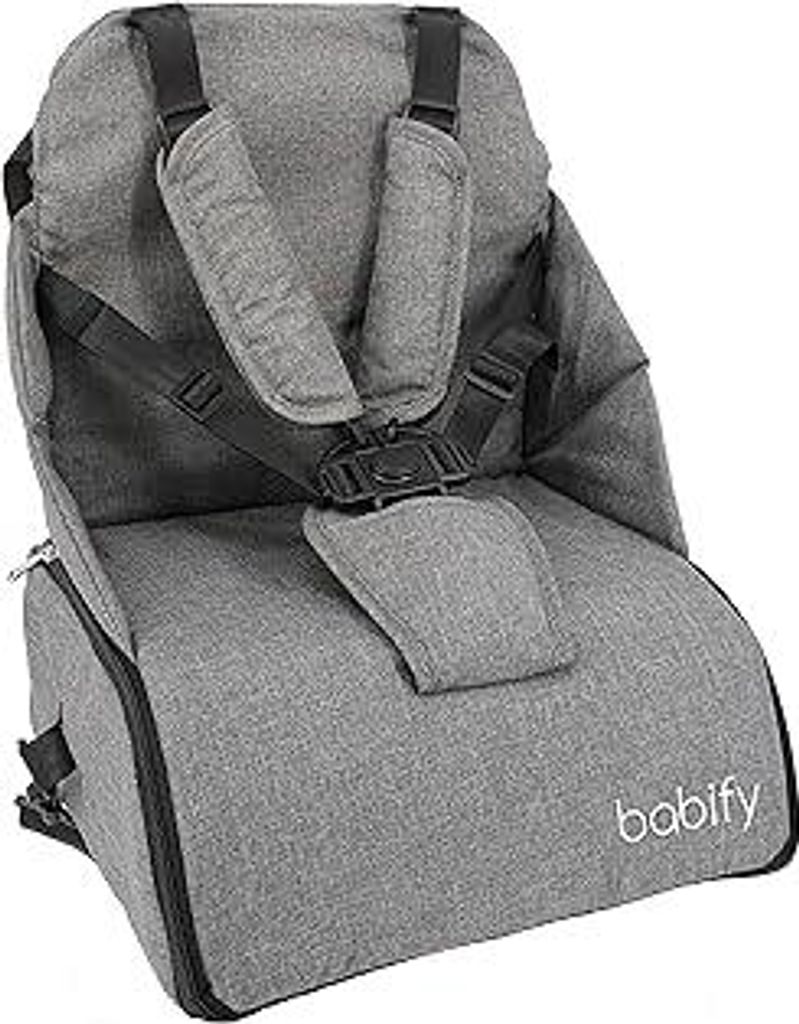 Babify Reise-Hochstuhl mit 2-in-1-Aufbewahrung, weich, Grau, 1 Stück