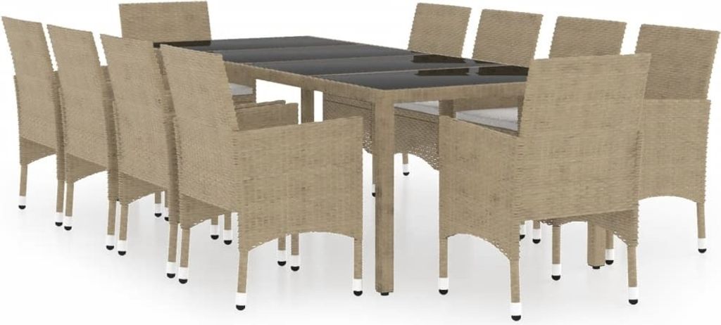 vidaXL 11-tlg. Garten-Essgruppe Poly Rattan Beige