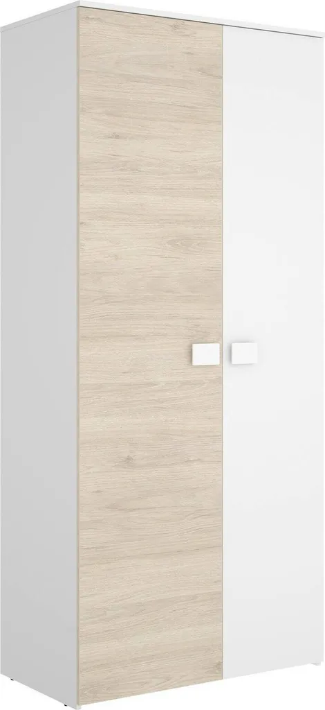 Armoire 2 Portes Firmin 90x202 cm Blanc avec Penderie Intégrée