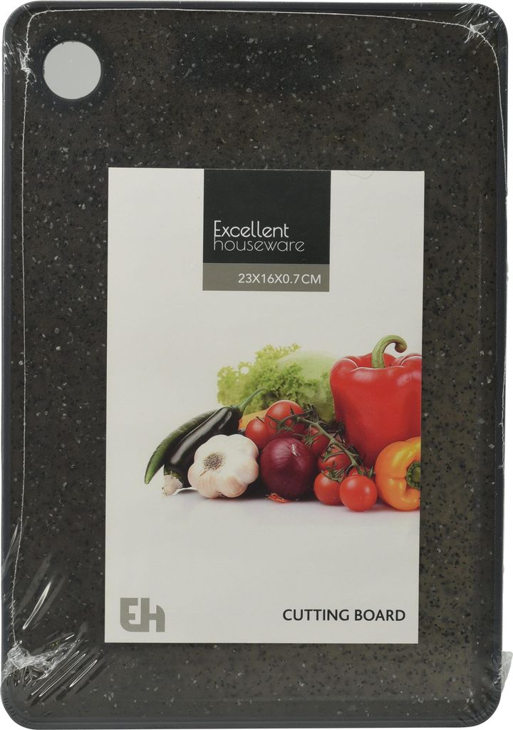 A cutting board with a picture of vegetables on its packaging.