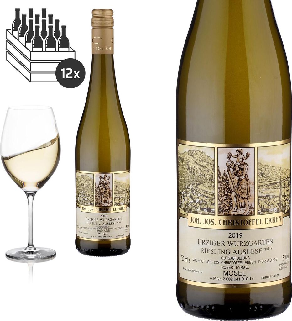 12er Karton 2019 Ürziger Würzgarten Riesling Auslese Joh.Jos Christoffel Erben Weisswein