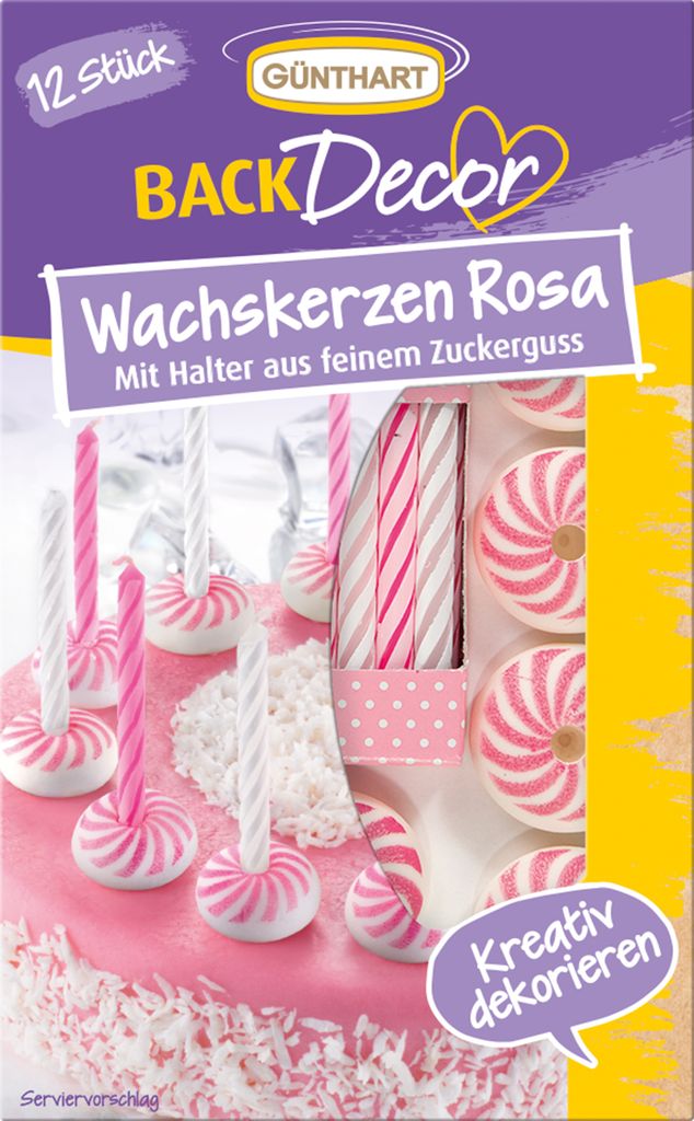BackDecor Wachskerzen rosa-weiß mit Zuckerkerzenhalter - Produktbild 