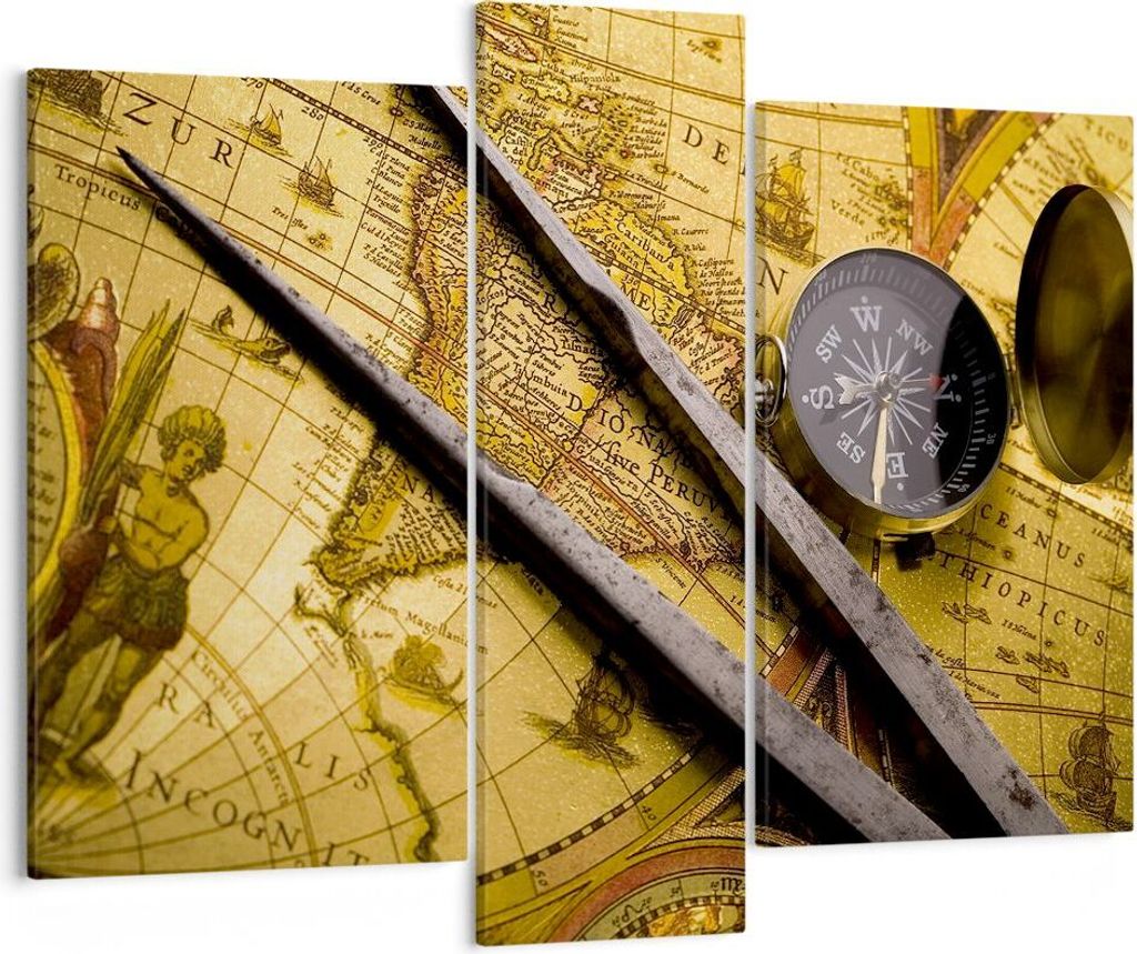 Bild auf Leinwand - Leinwandbild - Kompass Abenteuer Reisen - 95x80cm - Wand Bild - Wanddeko - Leinwanddruck - Bilder - Kunstdruck - Wanddekoration...