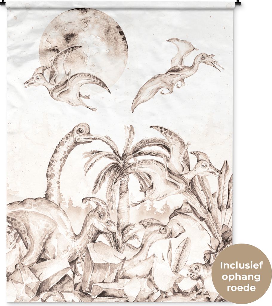 MuchoWow Wandteppich Wandbehang Dino - Kinder - Dschungel - Pflanzen - Kinder 150x200 cm Tapisserie Dekoration Wandtuch - Wandaufhängung - Moderner