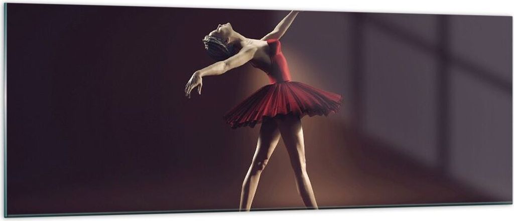 Bilder auf glas - Einteilig - Ballerina Rot Kleid - 140x50cm - Glasbilder - Wandbilder - Bilder - zum Aufhängen bereit - Wanddekoration aus Glas -...