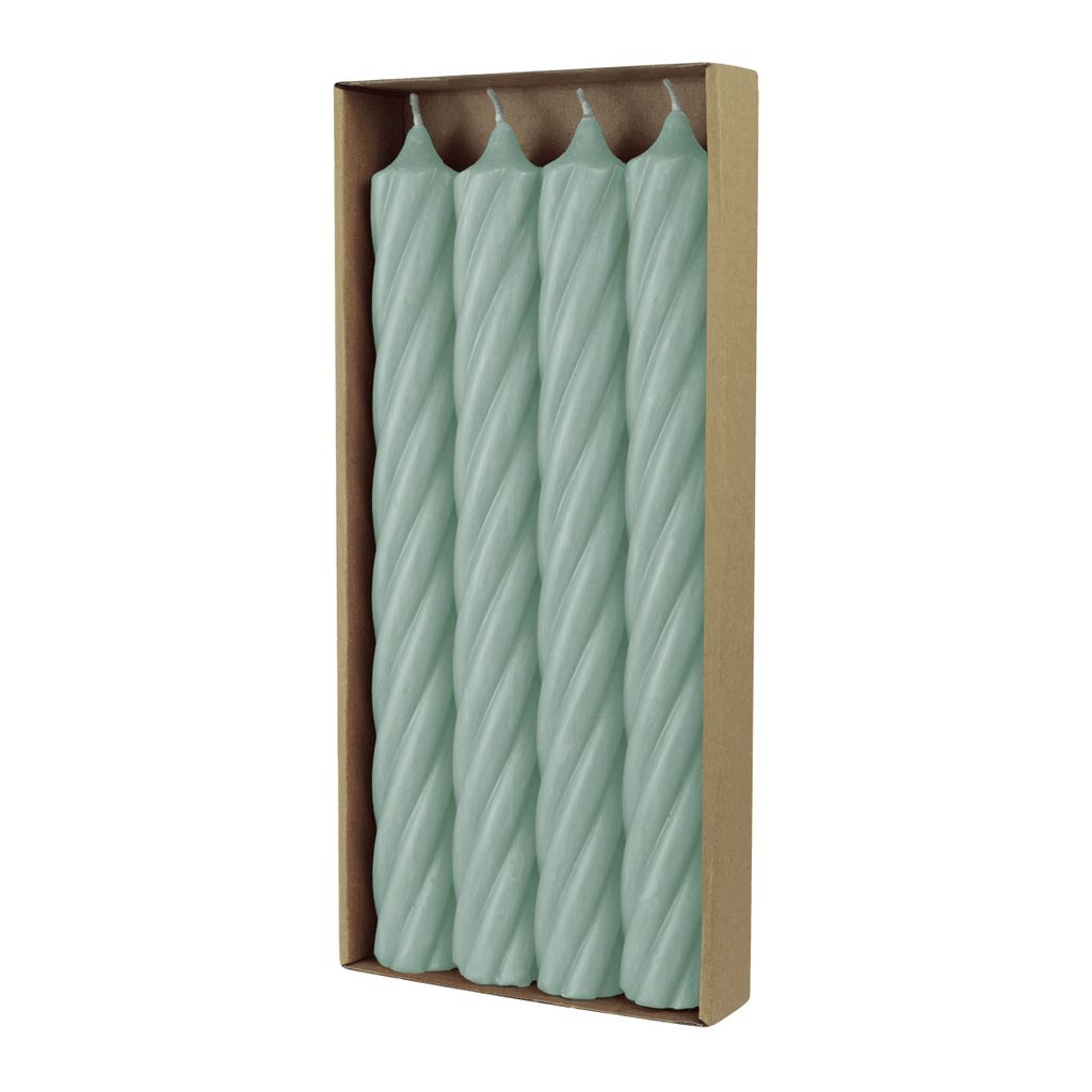 Rustikale Stabkerzen Grün 250/28mm 4er-Set - Durchgefärbt, RAL-Gütezeichen, Lange Brenndauer, Twist-Design, 4 Stück