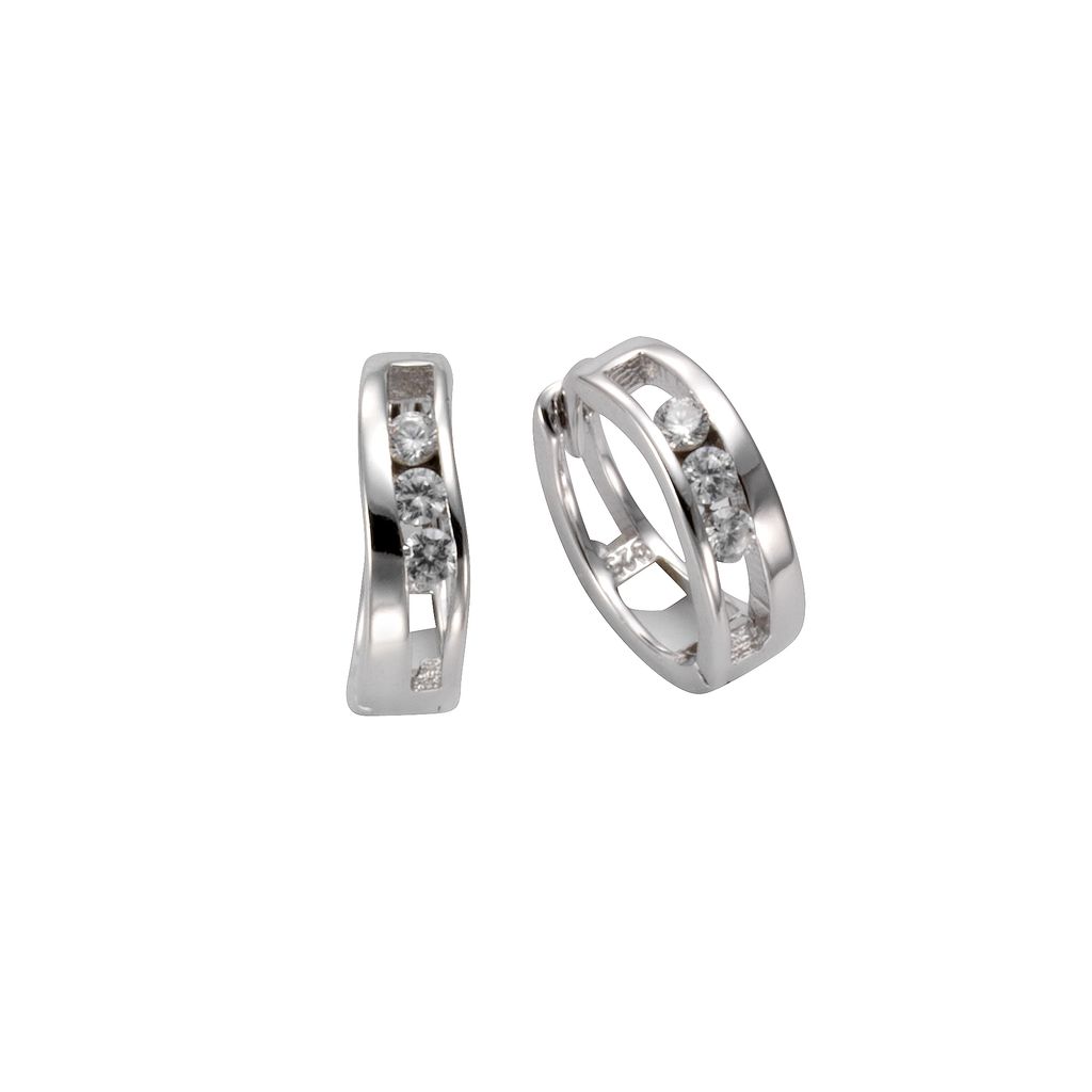 F Klappcreolen 925/- Sterling Silber 1,3cm weiß Zirkonia Produktbild 