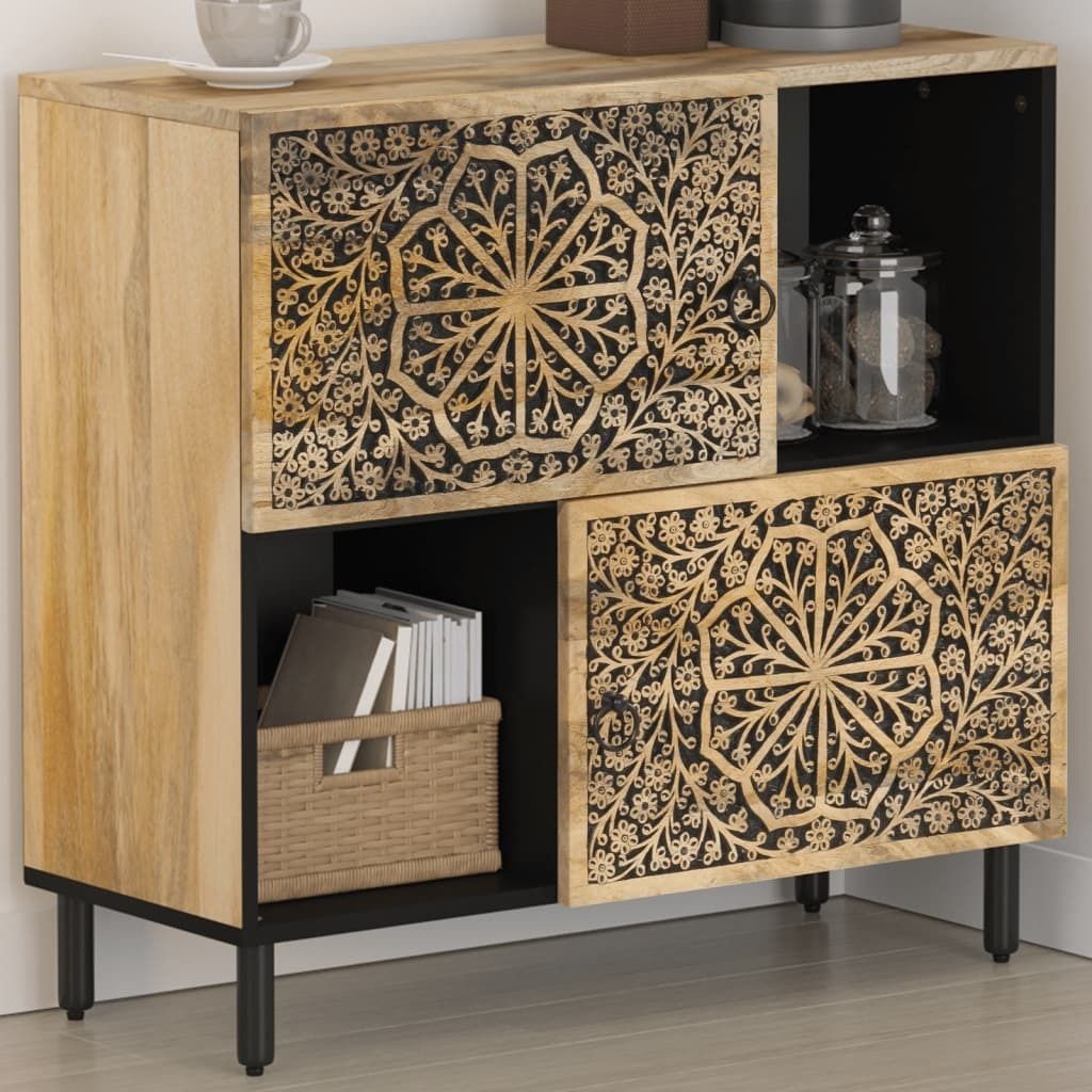 "Rabatt" Mehrzweckschrank/Vitrine/ Beistellschrank 80x33x75 cm Massivholz Mango - Kommoden CC16440
