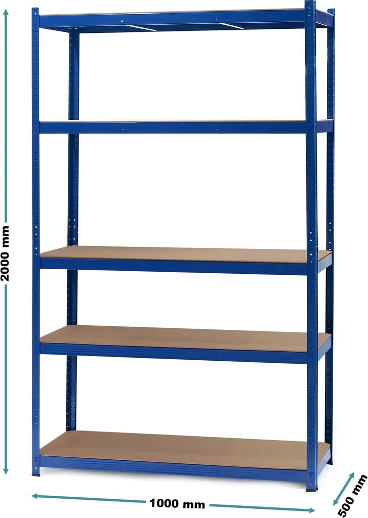Étagère Atelier 5 Plateaux 1000kg Montage Sans Vis 100x50x204cm Bleue - 7