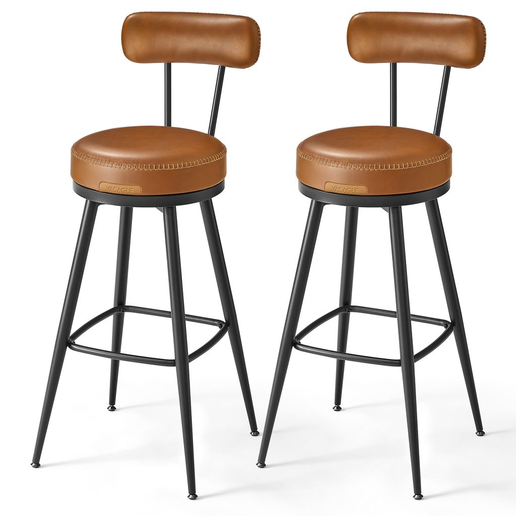 VASAGLE EKHO Kollektion - 360° drehbarer Barhocker, 2er Set, Hocker mit Rückenlehne für Bartisch
