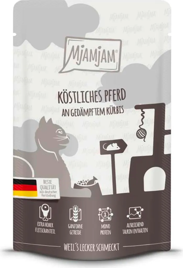 Pâtée pour Chat sans Céréales Cheval et Courge MjAMjAM 12x125g