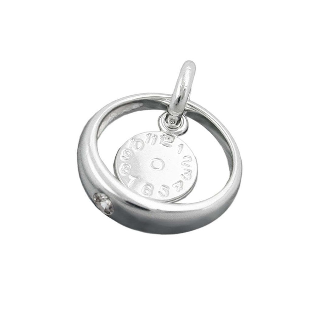 Anhänger 12x3mm Taufring mit Zirkonia weiß und Geburtsuhr Silber 925 silber 12x3mm