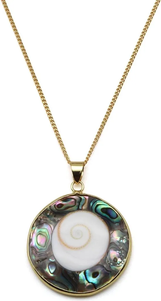 Collier en nacre d'ormeau et œil de Shiva - Pendentif pierre naturelle