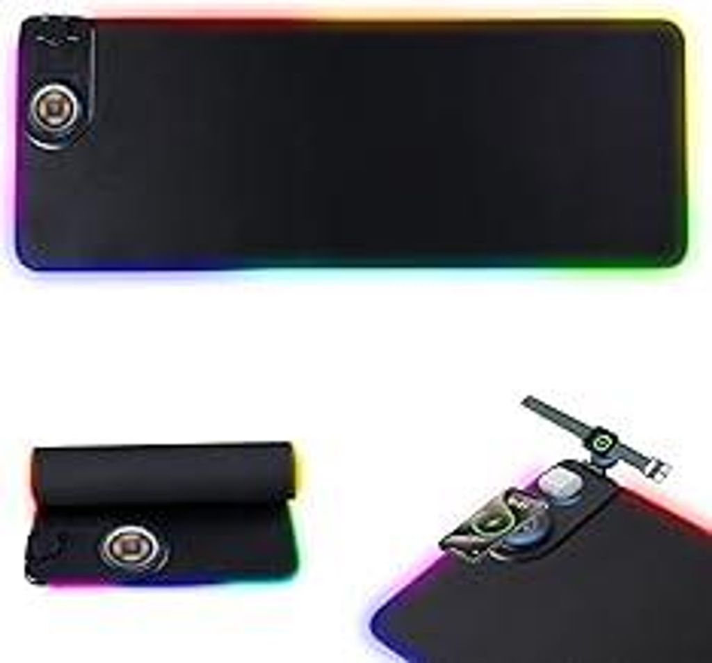 3 in 1 Gaming Mauspad, Mousepad, Wasserdicht Mauspad, RGB Mousepad, mit 15W Kabelloses Laden für Uhren, Kopfhörer, Mobiltelefone, 15 LED Farben, ...