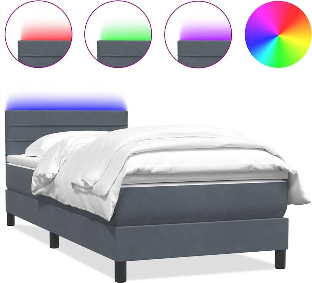 vidaXL Boxspringbett mit Matratze & LED Dunkelgrau 80x220 cm Samt