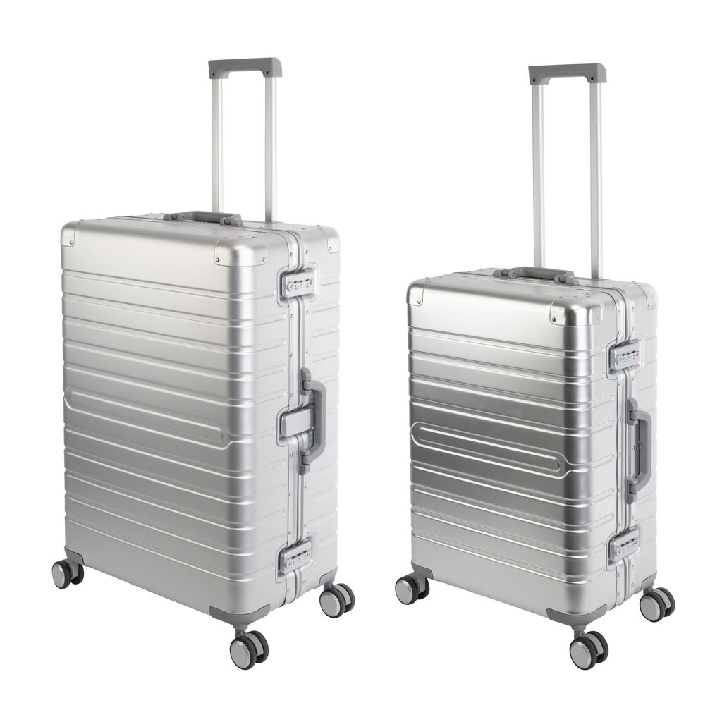 Travelhouse Oslo - 2er Reisekoffer Set M+L - Aluminium Hartschale Silber