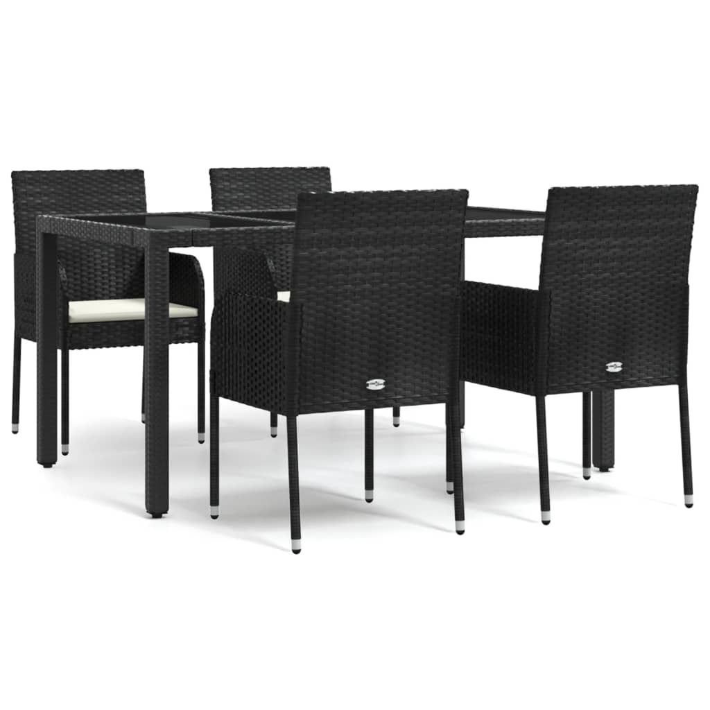 vidaXL 5-tlg. Garten-Essgruppe mit Kissen Schwarz Poly Rattan