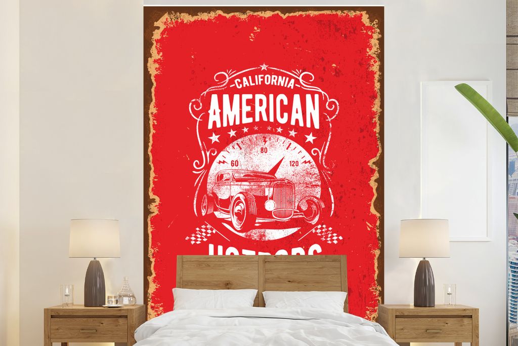 MuchoWow Fototapete für Wohnzimmer oder Schlafzimmer Wandtapete Vinyl Motivtapete Oldtimer - Auto - Amerika - 225x350 cm - Schlafzimmer tapete
