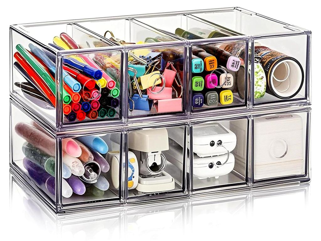 Acryl-Schreibtisch-Organizer mit 8 Schubladen, stapelbar, staubdicht für Stifte und Marker, transparenter Organizer für Make-up und Kunstbedarf