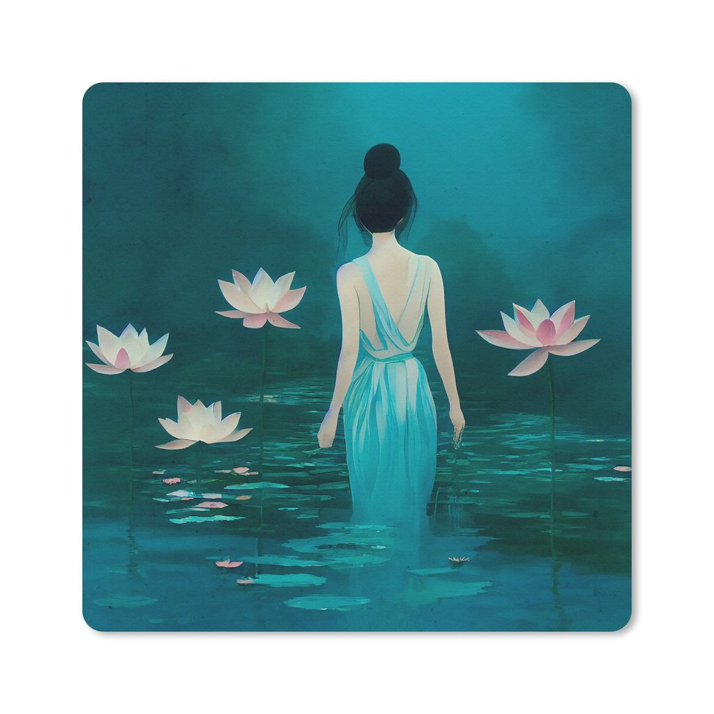 MuchoWow Mauspad Mousepad Frau - Porträt - Wasser - Blumen - Lilie 20x20 cm - Mousepads - Maus Mat - Pad - Mausunterlage - Desk Mat - Bureauarti...