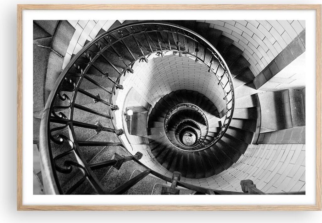 Gerahmtes Poster - Rahmen in heller Eiche - Treppe Spirale Produktbild 