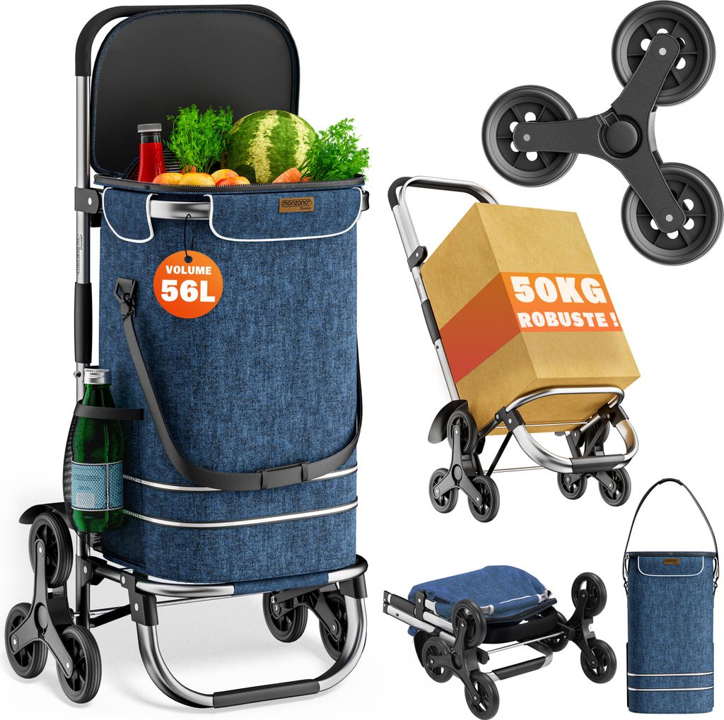 MONZANA® Chariot de courses bleu merle 56 litres 3 en 1 Image du produit 