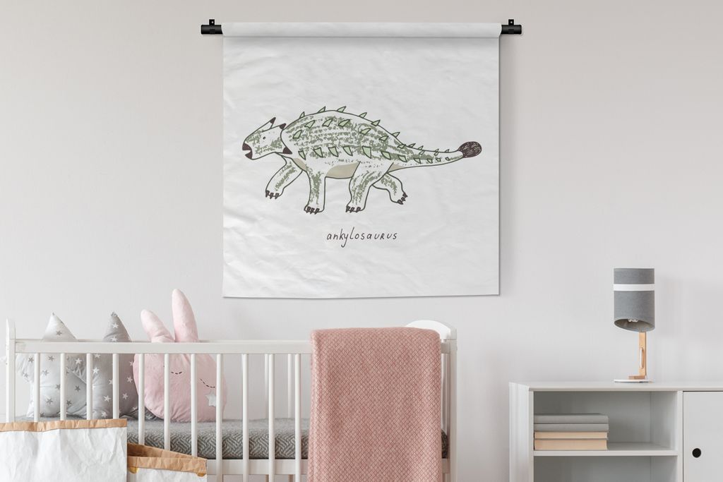 MuchoWow Wandteppich Wandbehang Kinderzimmer - Ankylosaurus - Dinosaurier - Kind - Mädchen - Kinder 90x90 cm Tapisserie Dekoration Wandtuch - Wa...