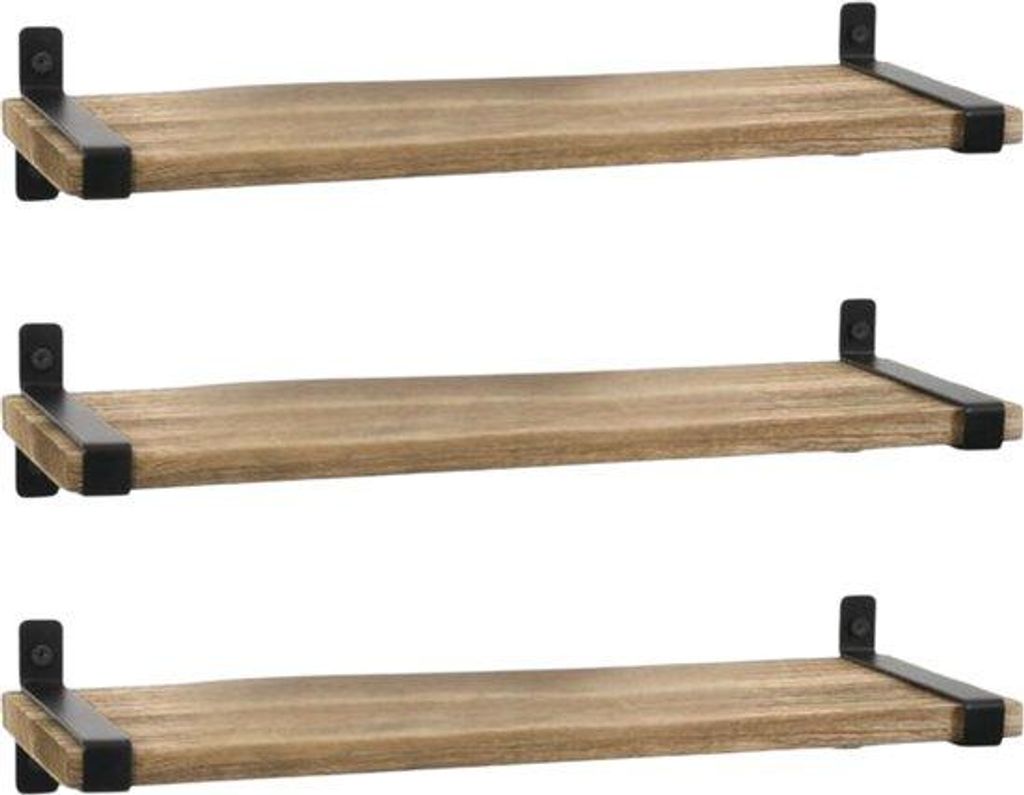 Vintage-Design Wandplanken aus Holz und Metall, Set von 3 Stücken