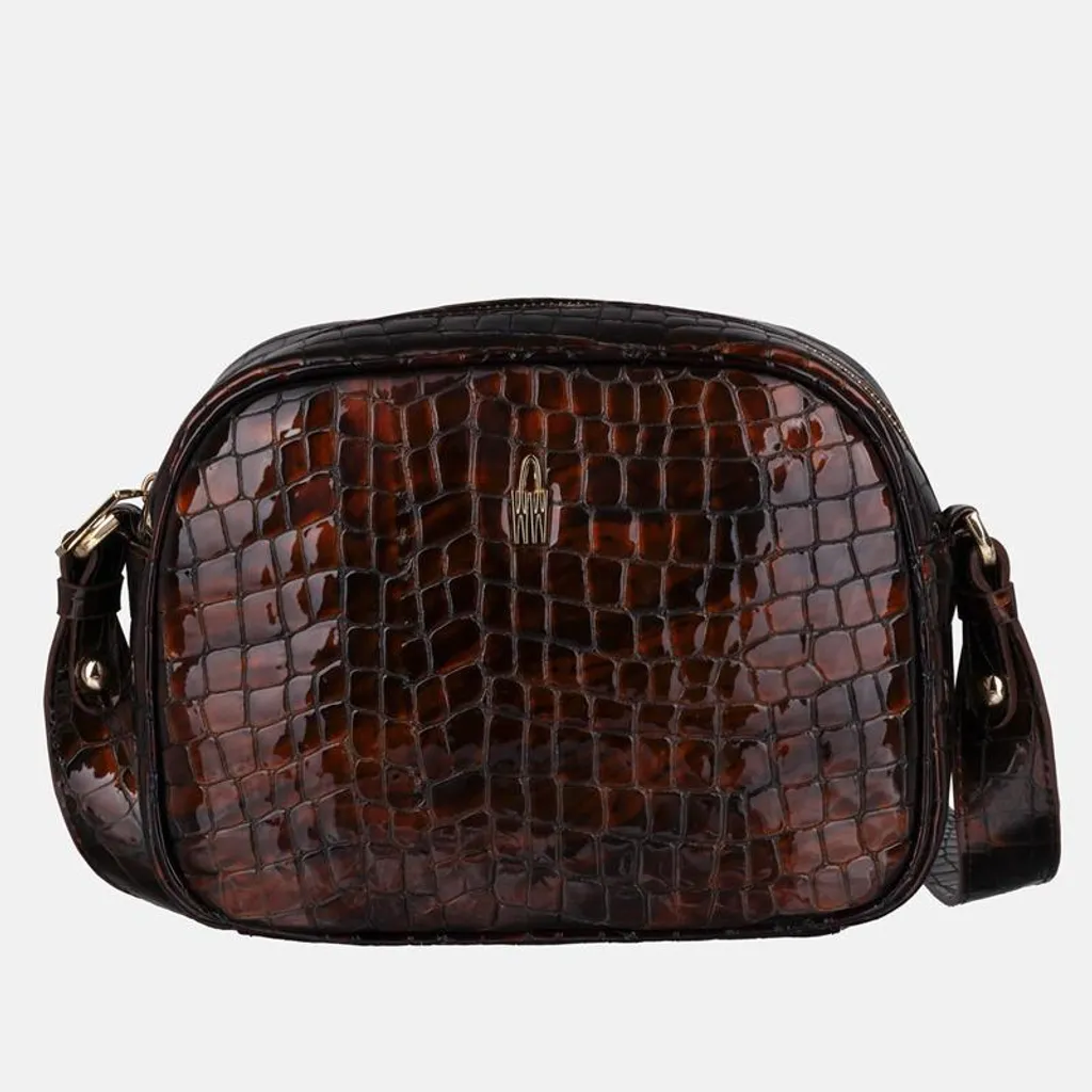 Sac à bandoulière croco marron verni RONDA idéal pour vos soirées chic