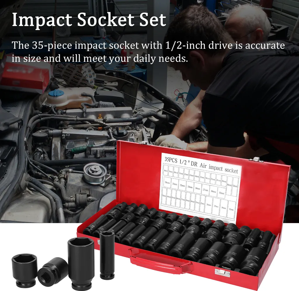 Kit Douilles 1/2 Pouce en Acier Chrome Vanadium pour Réparation de Voiture
