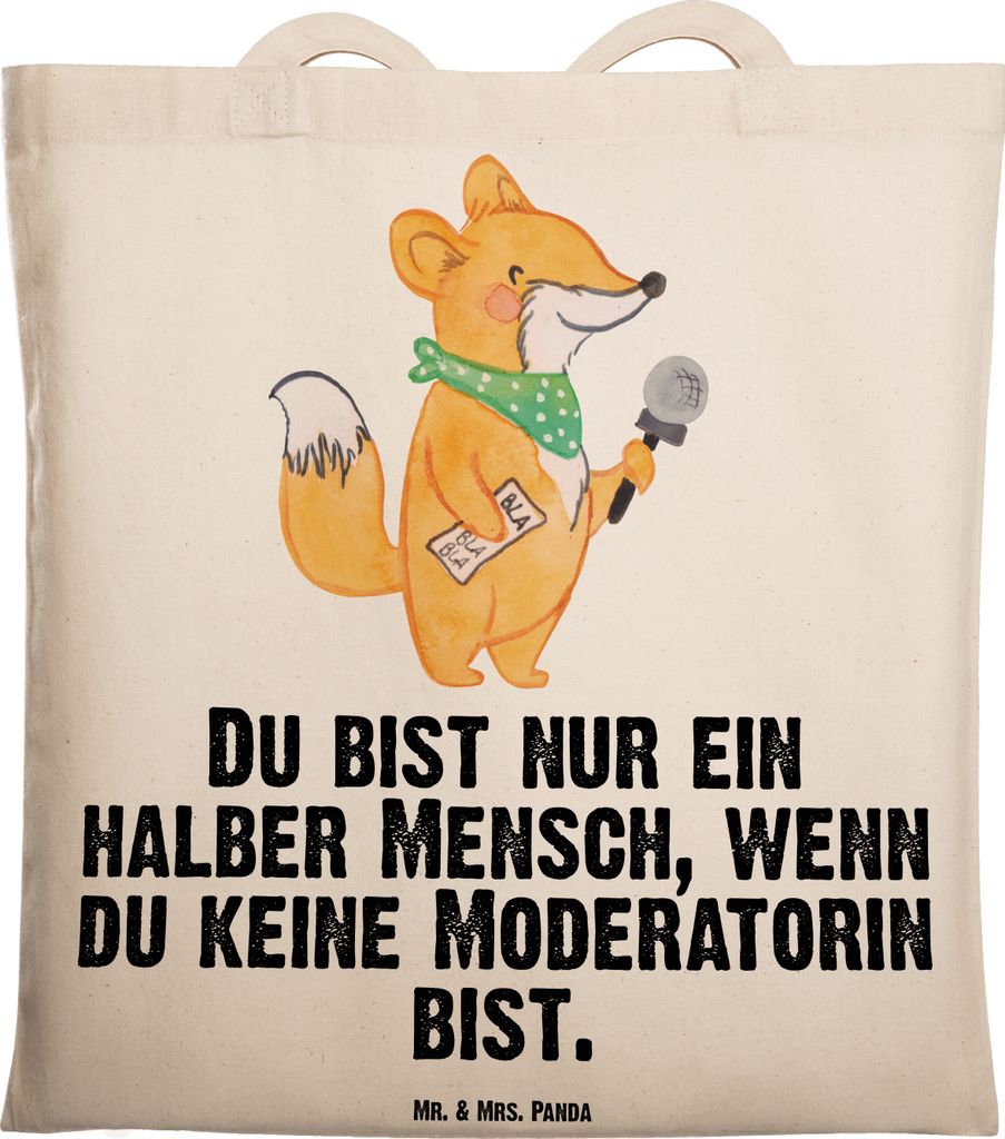 Mr. & Mrs. Panda Shopping Tasche Moderatorin Herz - Transparent - Geschenk, Schultasche, Uni, Alltagstasche, Tote Bag, Einkaufstasche